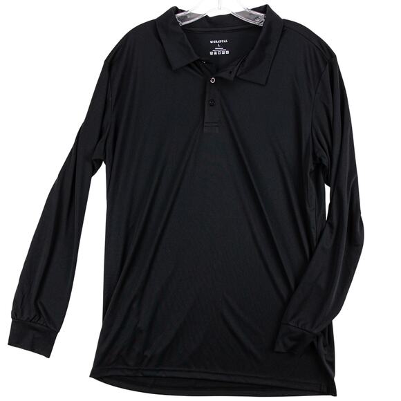 G Gradual Mens Long Sleeve Polo 3-Button Black 100% Polyester New w Tags Large - Picture 1 of 9